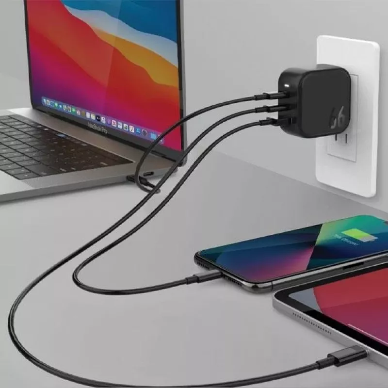 Carregador ENERGEA Travelite GAN66 66W GaN USB-C 2C1A preto US+EU