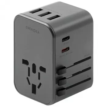 Carregador USB ENERGEA Travelworld 35.5W 3A2C com fichas US/EU/UK/AU, Gunmetal