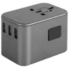 Carregador USB ENERGEA Travelworld 35.5W 3A2C com fichas US/EU/UK/AU, Gunmetal