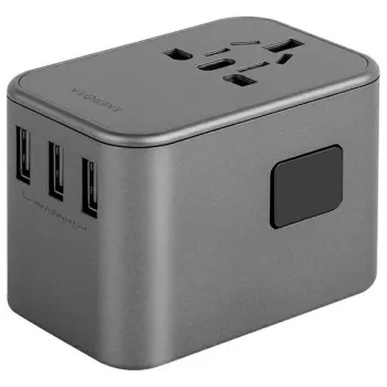 Carregador USB ENERGEA Travelworld 35.5W 3A2C com fichas US/EU/UK/AU, Gunmetal