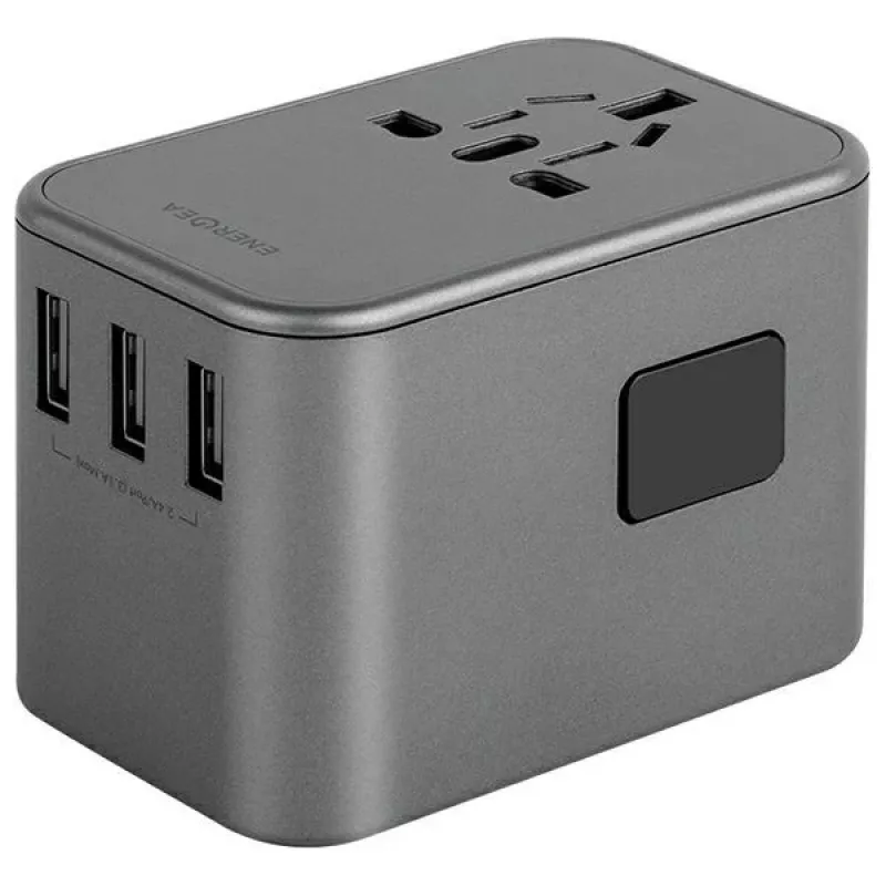 Carregador USB ENERGEA Travelworld 35.5W 3A2C com fichas US/EU/UK/AU, Gunmetal