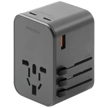 Adaptador ENERGEA Travelworld GaN65W 65W 1xUSB-A 2xUSB-C PD PPS QC 3.0 fichas intercambiáveis US/EU/UK cinzento Gunmetal