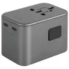 Adaptador ENERGEA Travelworld GaN65W 65W 1xUSB-A 2xUSB-C PD PPS QC 3.0 fichas intercambiáveis US/EU/UK cinzento Gunmetal