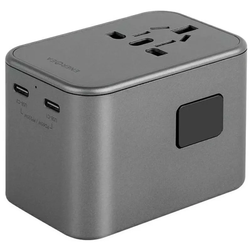 Adaptador ENERGEA Travelworld GaN65W 65W 1xUSB-A 2xUSB-C PD PPS QC 3.0 fichas intercambiáveis US/EU/UK cinzento Gunmetal