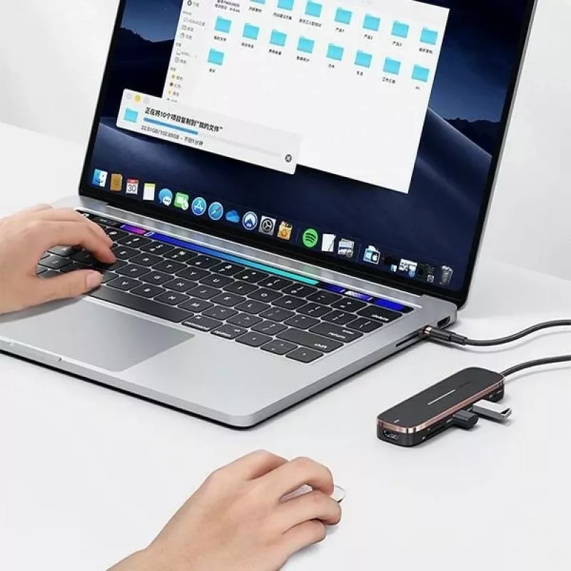Hub USB-C USAMS SJ575HUB01 2x USB-A USB-C PD HDMI leitor de cartões SD Micro SD preto