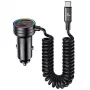 Carregador de automóvel USAMS 60W 2xUSB-C 1xUSB-A com cabo espiral carregamento rápido PD QC preto CC167CC01