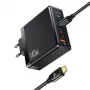 Fonte de alimentação GaN USAMS T52PD140W 140W com cabo USB-C 240W, 2xUSB-C + 1xUSB-A, carregamento rápido PD, preto (US-CC168 + US-SJ581) série UM UMXLOGTC01