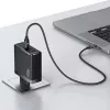 Fonte de alimentação GaN USAMS T52PD140W 140W com cabo USB-C 240W, 2xUSB-C + 1xUSB-A, carregamento rápido PD, preto (US-CC168 + US-SJ581) série UM UMXLOGTC01