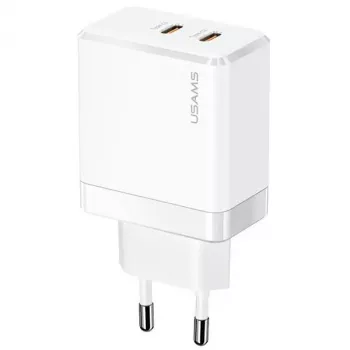 Carregador de parede USAMS T54 GaN 40W 2xUSB-C PD carregamento rápido branco CC172TC02 (US-CC172)