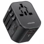 Carregador de viagem universal USAMS T59 20W com 2 portas USB-A e 1 porta USB-C, preto, fichas intercambiáveis US/AU/EU/UK