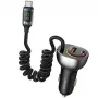 Carregador de automóvel USAMS C37 1xUSB-A + 1xUSB-C 60W com cabo USB-C para USB-C 30W PD+QC carregamento rápido preto CC192CC01 (US-CC192)