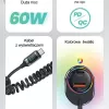 Carregador de automóvel USAMS C37 1xUSB-A + 1xUSB-C 60W com cabo USB-C para USB-C 30W PD+QC carregamento rápido preto CC192CC01 (US-CC192)