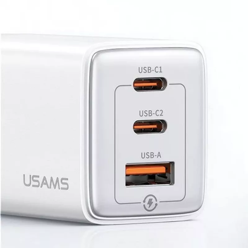 Carregador de parede USAMS Sandru Series 65W GaN 2xUSB-C 1xUSB-A PD3.0 QC3.0 carregamento rápido preto CC180TC01