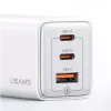 Carregador USAMS Sandru Series CC180TC02 GaN 65W USB-C (branco) - 2xUSB-C + 1xUSB-A, carregamento rápido PD3.0 e QC3.0, ficha EU