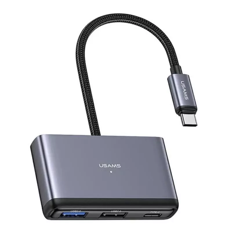 Adaptador hub USB-C 4 em 1 USAMS 2x USB 2.0 / USB 3.0 / USB-C cinzento escuro SJ627HUB01 (US-SJ627)