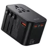 Carregador de viagem universal USAMS 65W 1xUSB-A + 2xUSB-C T62 com fichas intercambiáveis US/AU/EU/UK preto CC199TC01 (US-CC199)