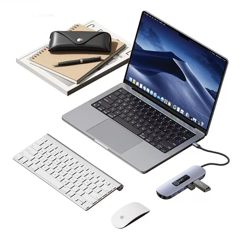 Adaptador hub USB-C 10 em 1 USAMS 3x USB 3.0, SD/TF, HDMI, VGA, RJ45, PD 100W, cinzento