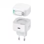 Carregador de parede GaN USB-C USAMS XMF Series CC202TC02 35W com cabo USB-C retrátil, PD+QC, branco