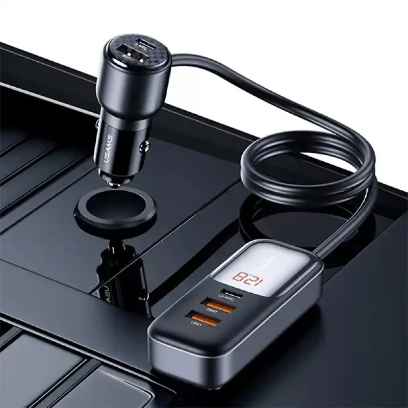 Carregador de automóvel USAMS C40 3xUSB+2xUSB-C 165W PD+QC carregamento rápido preto CC213CC01 (US-CC213)