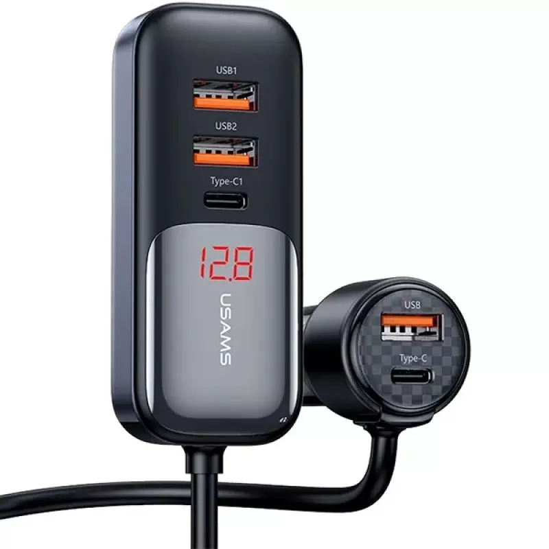 Carregador de automóvel USAMS C40 3xUSB+2xUSB-C 165W PD+QC carregamento rápido preto CC213CC01 (US-CC213)