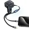 Carregador de automóvel USAMS C41 30W PD carregamento rápido com cabos USB-C e Lightning retráteis preto (US-CC219)