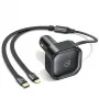 Carregador de automóvel USAMS com cabo retrátil 2xUSB-C C41 PD 30W carregamento rápido preto CC220CC01 (US-CC220)