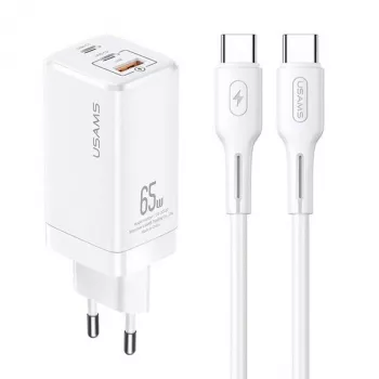USAMS Carregador GaN 65W USB-C MTXLOGTC02 branco com cabo USB-C 100W