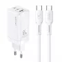 USAMS Carregador GaN 65W USB-C MTXLOGTC02 branco com cabo USB-C 100W