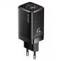 USAMS T41 Carregador rápido GaN 47W USB-C+USB-A ficha EU preto