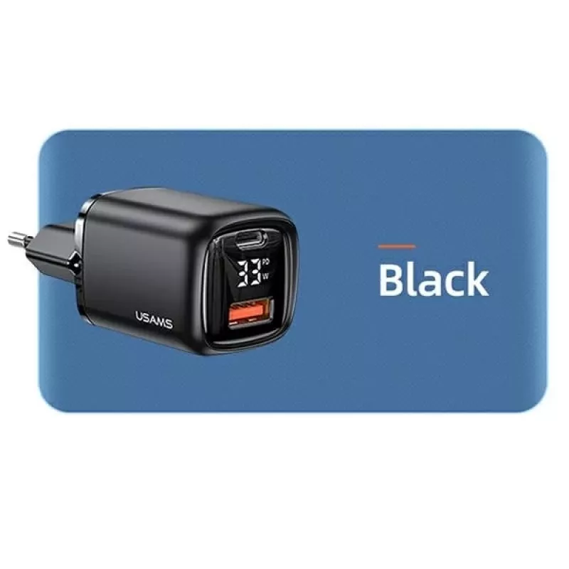 USAMS Carregador rápido USB-C + USB-A 33W PD3.0 QC3.0 preto CC152TC01