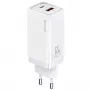 USAMS T47 Carregador de parede Super Si 65W PD carregamento rápido com 1x USB-C e 1x USB-A, branco (CC153TC02)
