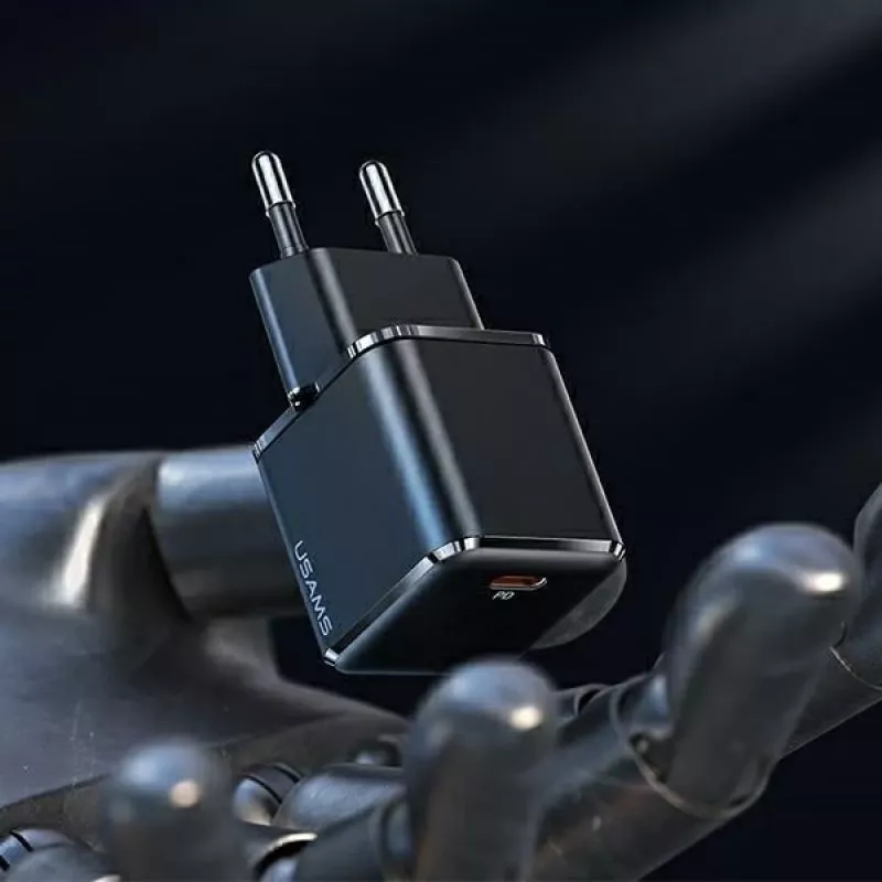 USAMS T45 Carregador rápido 30W PD3.0 USB-C com cabo U63 USB-C para Lightning, preto, UXTZH01