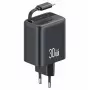 USAMS Série YC CC241TC01 Fonte de alimentação GaN 30W USB-C com cabo USB-C retrátil, carregamento rápido PD+QC, preto