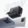 USAMS Série YC CC241TC01 Fonte de alimentação GaN 30W USB-C com cabo USB-C retrátil, carregamento rápido PD+QC, preto