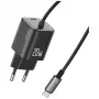 USAMS Carregador rápido GaN 20W com cabo USB-C, preto