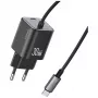 USAMS Carregador rápido GaN 30W com cabo USB-C (preto, ficha EU)
