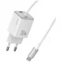 USAMS JC Series CC264 30W GaN Mini carregador rápido, USB-C com cabo USB-C integrado, Branco