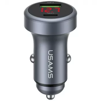 Carregador de automóvel USAMS CC327 Alumínio 45W USB-A USB-C - Acetinado