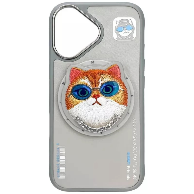 Capa MagSafe Nimmy Glasses Cool Cat para iPhone 16, cinzento