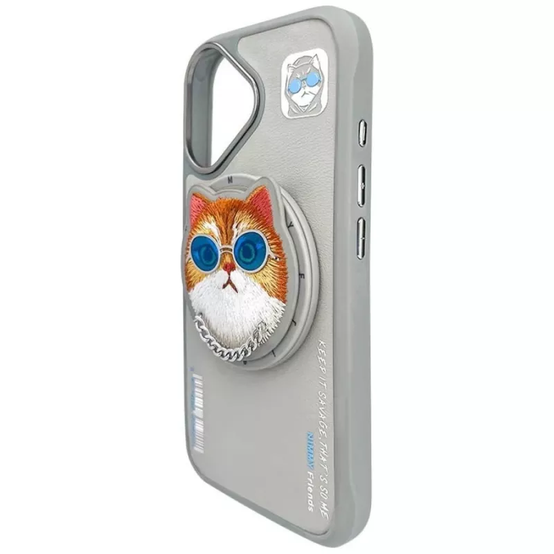 Capa MagSafe Nimmy Glasses Cool Cat para iPhone 16, cinzento