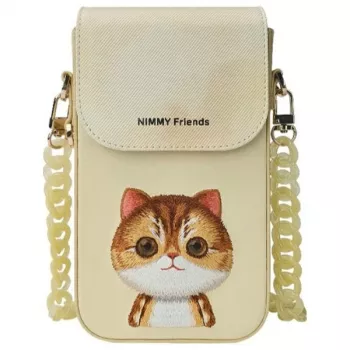 Nimmy Conjunto 3 em 1 de bolsa para telemóvel, carteira e estojo para localizador - caqui - Big Eyed Pet 2.0 Cat