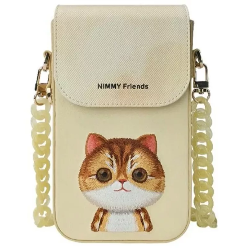 Nimmy Conjunto 3 em 1 de bolsa para telemóvel, carteira e estojo para localizador - caqui - Big Eyed Pet 2.0 Cat