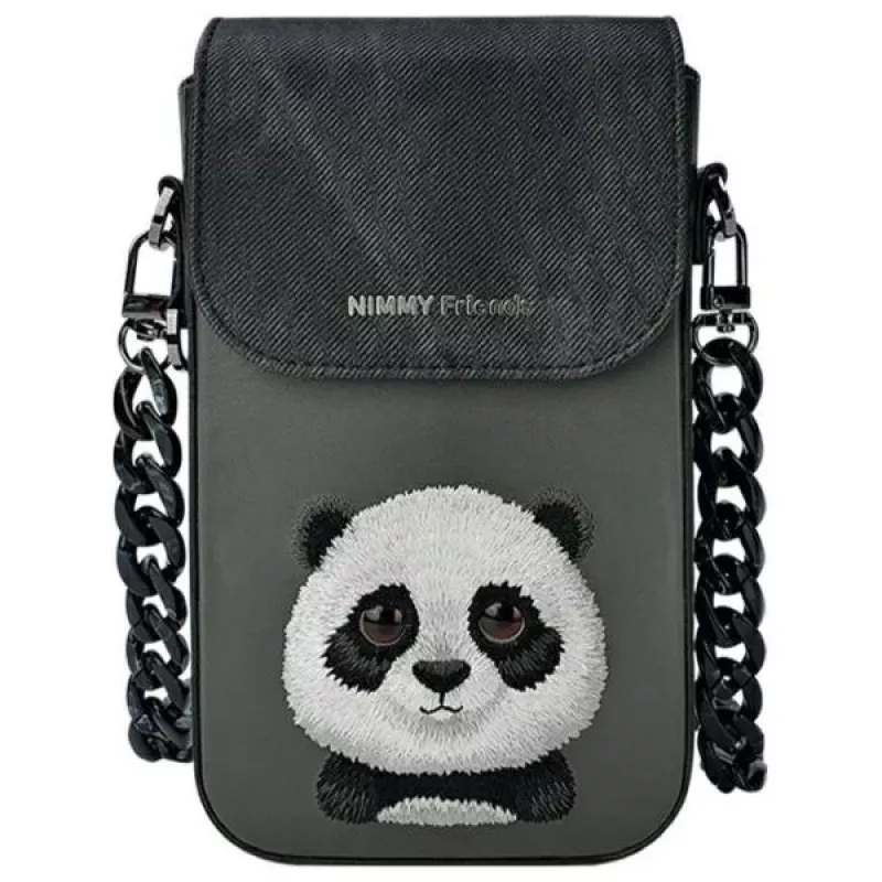 Nimmy Conjunto 3 em 1: bolsa para telemóvel + carteira + capa para tracker, preto, Big Eyed Pet 2.0 Panda