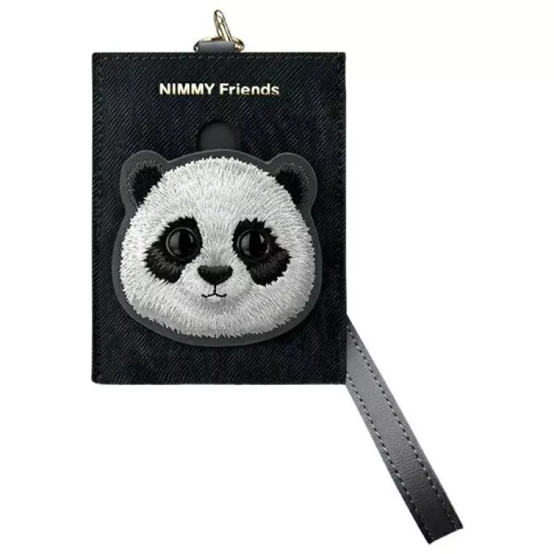 Nimmy Conjunto 3 em 1: bolsa para telemóvel + carteira + capa para tracker, preto, Big Eyed Pet 2.0 Panda