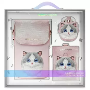 Nimmy Conjunto 3 em 1 de bolsa de tiracolo para telemóvel, carteira e suporte para tracker - rosa Big Eyed Pet 2.0 Cat