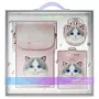 Nimmy Conjunto 3 em 1 de bolsa de tiracolo para telemóvel, carteira e suporte para tracker - rosa Big Eyed Pet 2.0 Cat