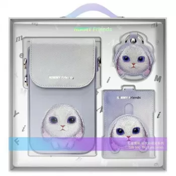 Nimmy Conjunto 3 em 1 de bolsa para telemóvel, carteira e estojo para localizador - roxo Big Eyed Pet 2.0 Rabbit