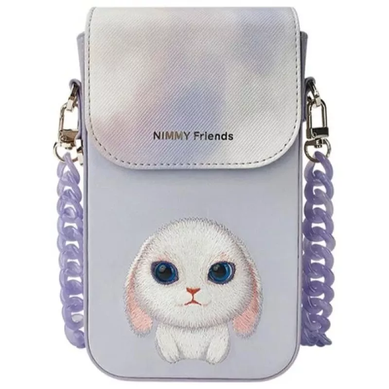 Nimmy Conjunto 3 em 1 de bolsa para telemóvel, carteira e estojo para localizador - roxo Big Eyed Pet 2.0 Rabbit