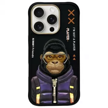 Nimmy Cool&Cute 2.0 Monkey Capa traseira para Apple iPhone 16 Pro, Preto, TPU