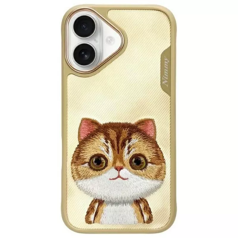 Nimmy Big Eyed Pet 2.0 Cat Capa para Apple iPhone 16 6,1 inch Caqui